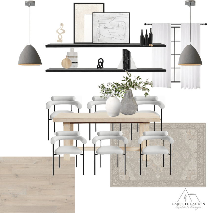 Neutral black and white dining room - virtual interior design